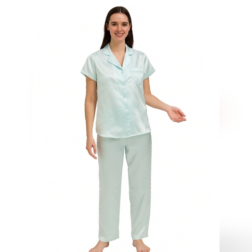 Adonna Seafoam Satiny Pajama Set  M